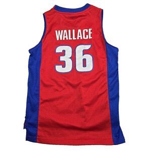 Adidas Detroit Pistons Rasheed Wallace Sewn Basketball Jersey Youth Large Red